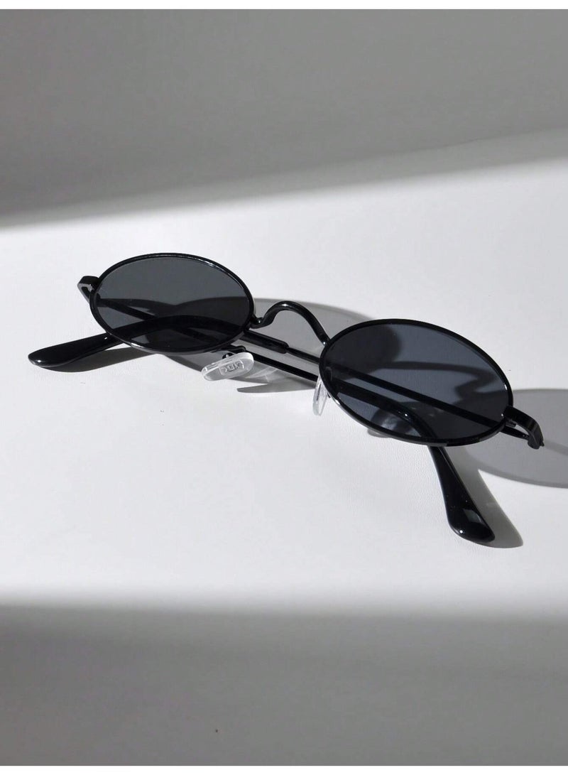 Shein Classic Oval Metal Frame Fashion Glasses, Suitable For Casual Black - Image 4